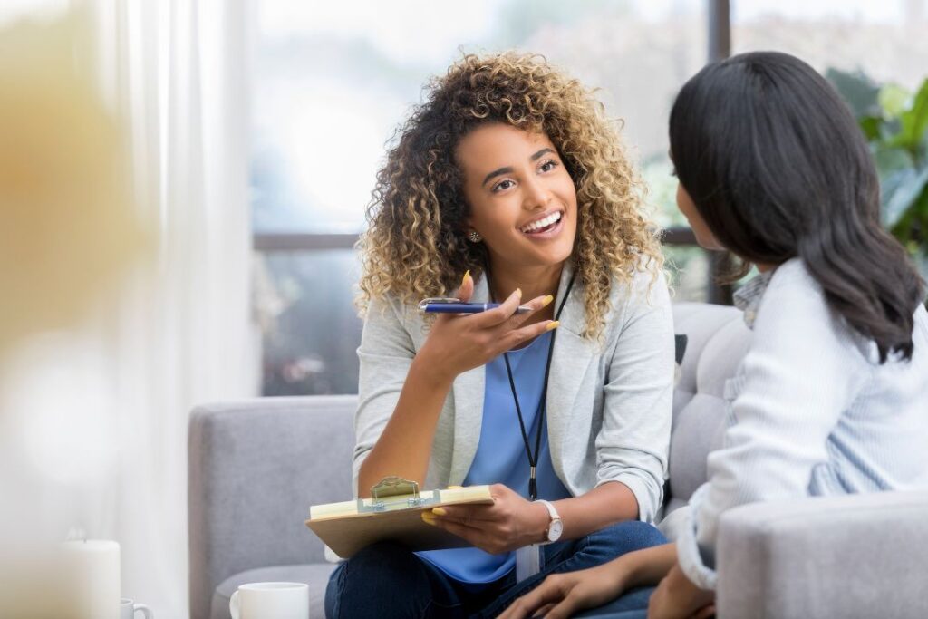 therapist talking with client in first session